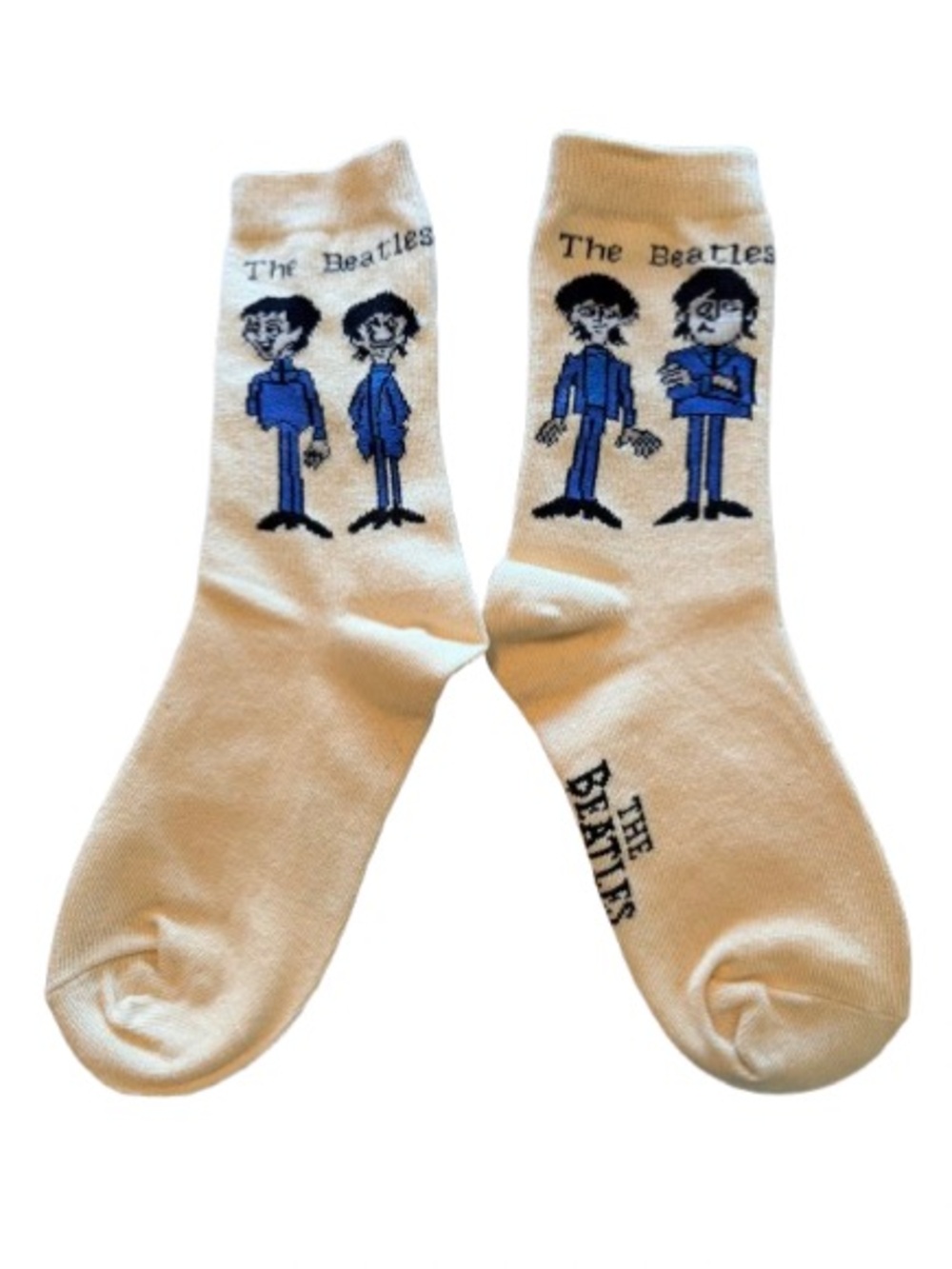 The Beatles Cartoon Crew Socks in Cream and Blue